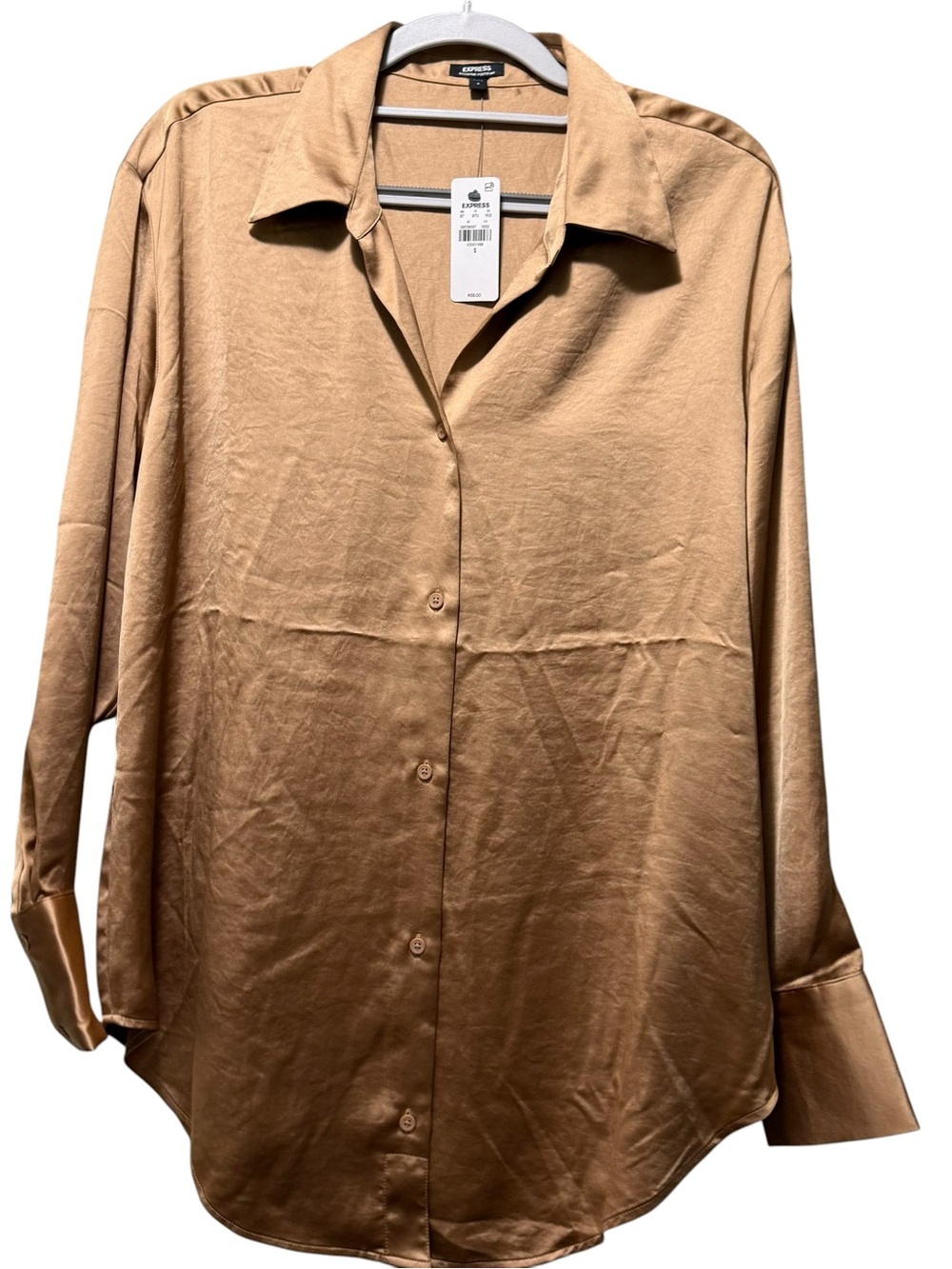 Express oversized Button-Up Shirt in Camel Brown